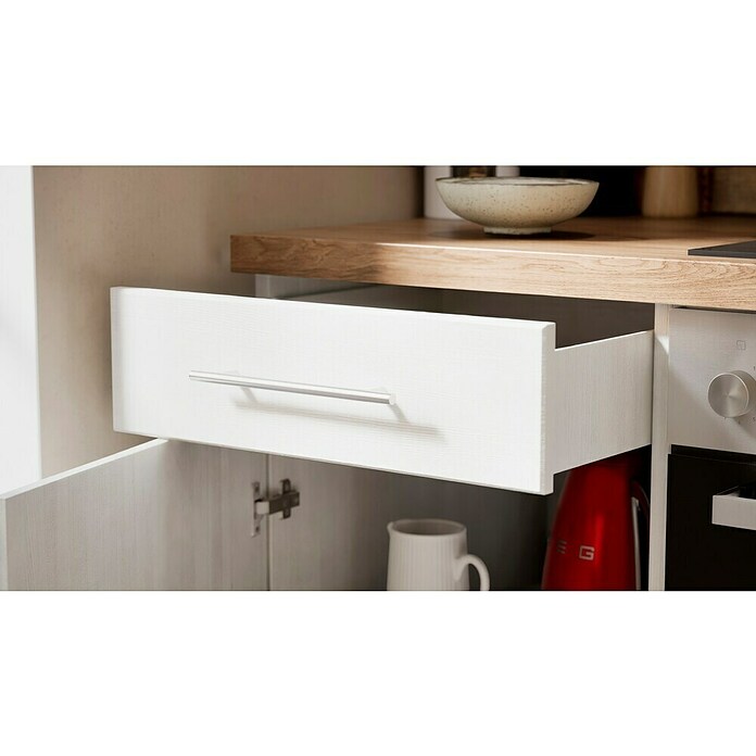 Respekta Premium Composición de cocina (Ancho: 220 cm, Con dispositivos eléctricos, Réplica de alerce blanco)