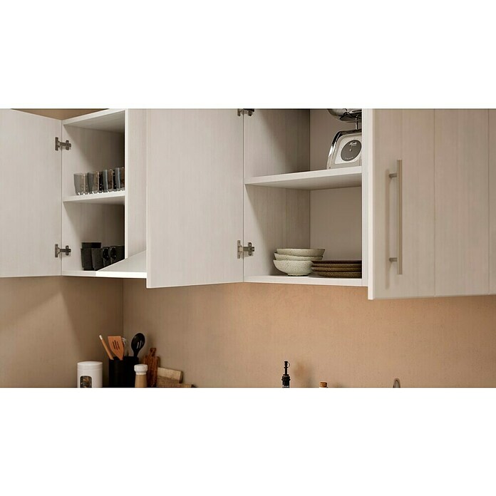 Respekta Premium Composición de cocina (Ancho: 210 cm, Con dispositivos eléctricos, Réplica de alerce blanco)