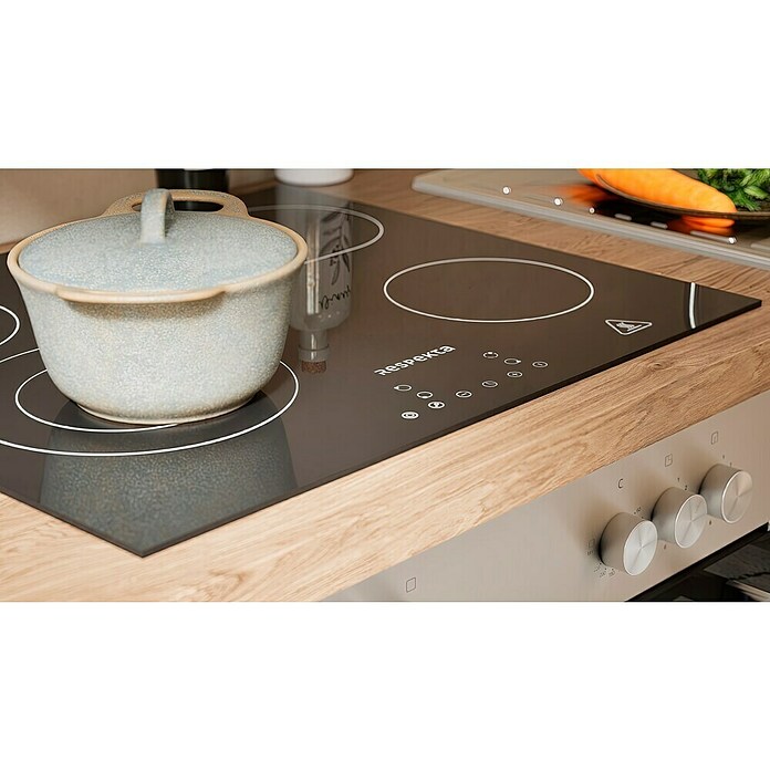 Respekta Premium Composición de cocina (Ancho: 240 cm, Con dispositivos eléctricos, Réplica de alerce blanco)