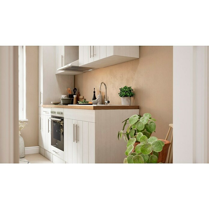 Respekta Premium Composición de cocina (Ancho: 240 cm, Con dispositivos eléctricos, Réplica de alerce blanco)