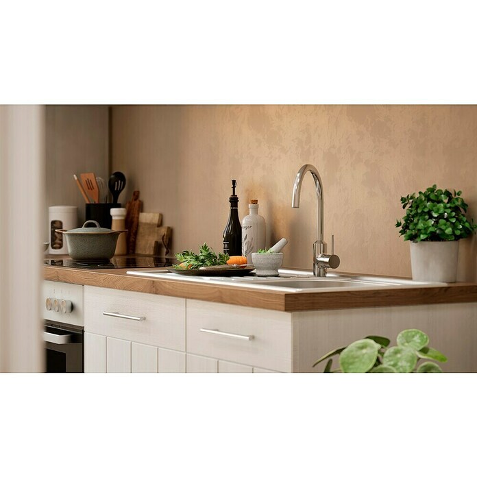 Respekta Premium Composición de cocina (Ancho: 280 cm, Con dispositivos eléctricos, Réplica de alerce blanco)