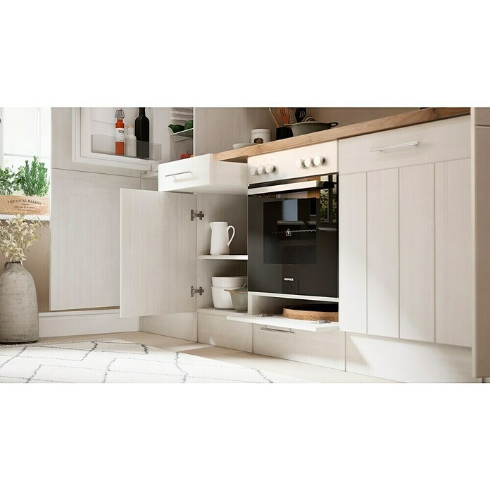 Respekta Premium Composición de cocina (Ancho: 280 cm, Con dispositivos eléctricos, Réplica de alerce blanco)