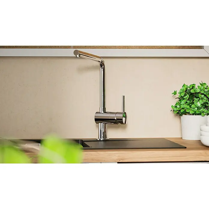 Grohe Spültischarmatur Minta - L-Auslauf, Chrom, Glänzend, Schwenkbar - Moderne Küchenarmatur aus Chrom mit schlankem Design, die Funktionalität und Stil in jede Küche bringt. Perfekt für den täglichen Gebrauch.