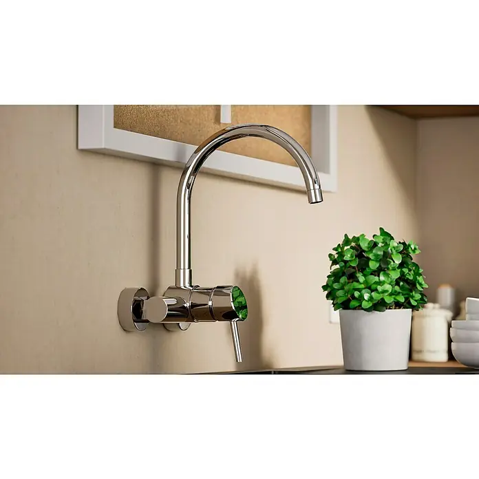 Grohe Concetto Spültischarmatur - Chrom, Glänzend, Wandmontage - Eine elegante Chrom-Wandarmatur mit einem modernen Design, ideal für stilvolle Küchen. Die Armatur vereint Funktionalität und Ästhetik perfekt.