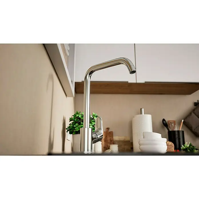 Hansgrohe Grifo de cocina Focus M41 - Caño en U, Cromo, Brillante - Elegante grifo de cocina cromado. Diseño elegante para cocinas modernas que combina funcionalidad y estética.