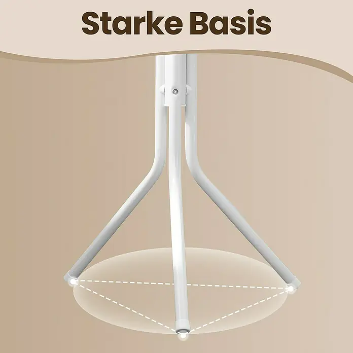 Garderobenständer - B x H: 44 x 182 cm, Anzahl Haken: 12 Stk., Weiß - Stabiles Untergestell mit drei Beinen für zuverlässigen Halt.