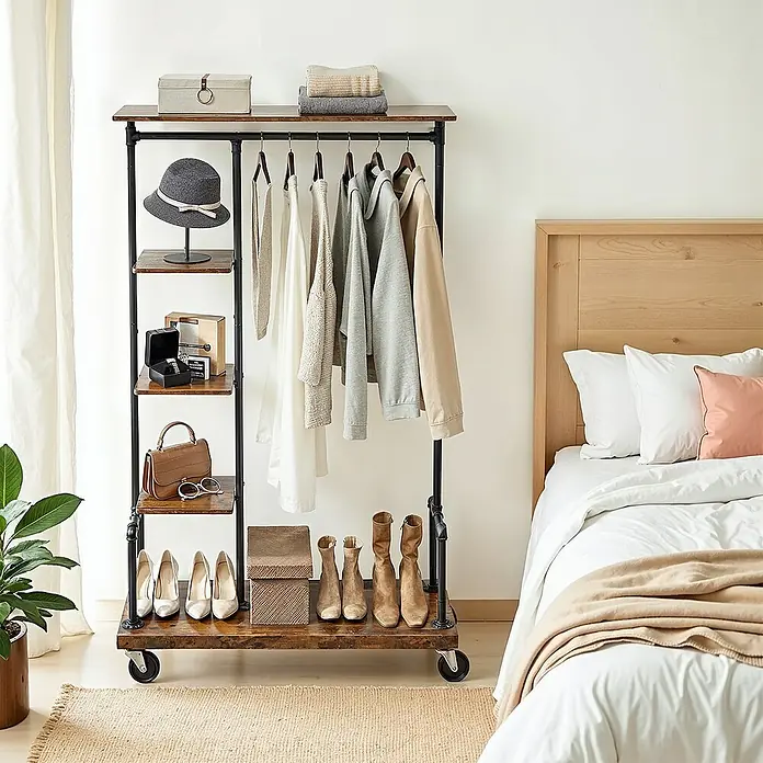 Kleiderwagen - L x B x H: 40 x 103,5 x 174 cm, Braun/Schwarz - Garderobenständer mit Ablagen für Kleidung und Accessoires im Schlafzimmer. Stilvolle Aufbewahrungslösung.
