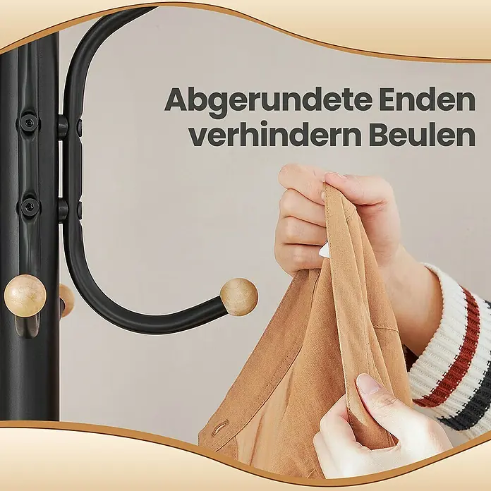 Garderobenständer - B x H: 44 x 182 cm, Anzahl Haken: 12 Stk., Schwarz - Abgerundete Enden des Garderobenständers verhindern Beulen und Beschädigungen an der Kleidung.