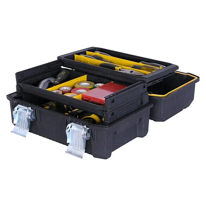 Stanley FatMax Werkzeugkasten Fatmax Cantilever 18“ - Kunststoff - Werkzeugkasten mit mehreren Fächern und Werkzeugen. Der ideale Begleiter für Handwerker, um Werkzeuge ordentlich zu verstauen.