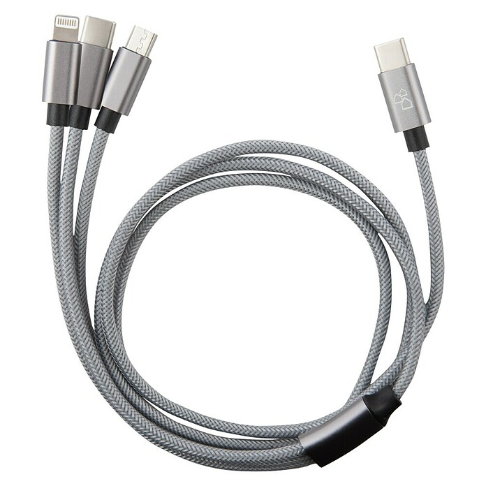 BAUHAUS Napajalni kabel USB  (Srebrna, 1 m, USB C vtič, USB mikro vtič, strelovodni vtič) | 3377 - Telefonzubehör | CBIC - Telefon | CBI - Audio/Video/Antenne/Sat | CB - Elektroinstallation | C - Elektro | BAUHAUS