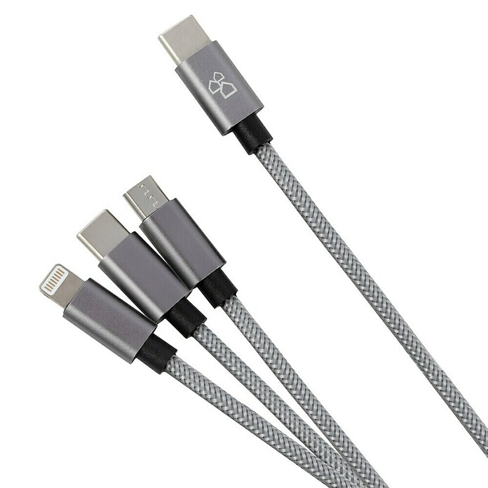 BAUHAUS Napajalni kabel USB  (Srebrna, 1 m, USB C vtič, USB mikro vtič, strelovodni vtič) | 3377 - Telefonzubehör | CBIC - Telefon | CBI - Audio/Video/Antenne/Sat | CB - Elektroinstallation | C - Elektro | BAUHAUS