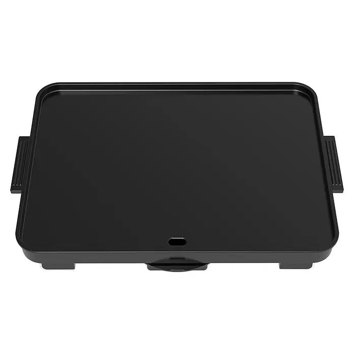 Plancha-Grill Elektro - Grillfläche (B x T): 40 x 30 cm, 1,8 kW, Schwarz/Grau - Schwarze, rechteckige elektrische Grillplatte mit Griffen an den Seiten, ideal für die Zubereitung von Mahlzeiten.