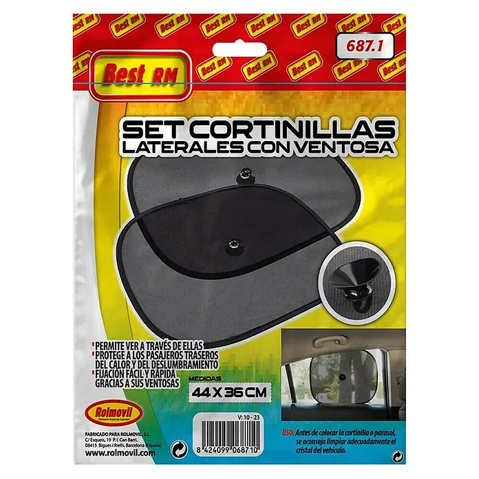 Rolmovil Parasol para el coche Summer - 2 ud., 44 x 36 cm - Parasol lateral para coche: Protege a niños y mascotas del sol y calor. Fácil instalación con ventosas, medidas 44 x 36 cm.