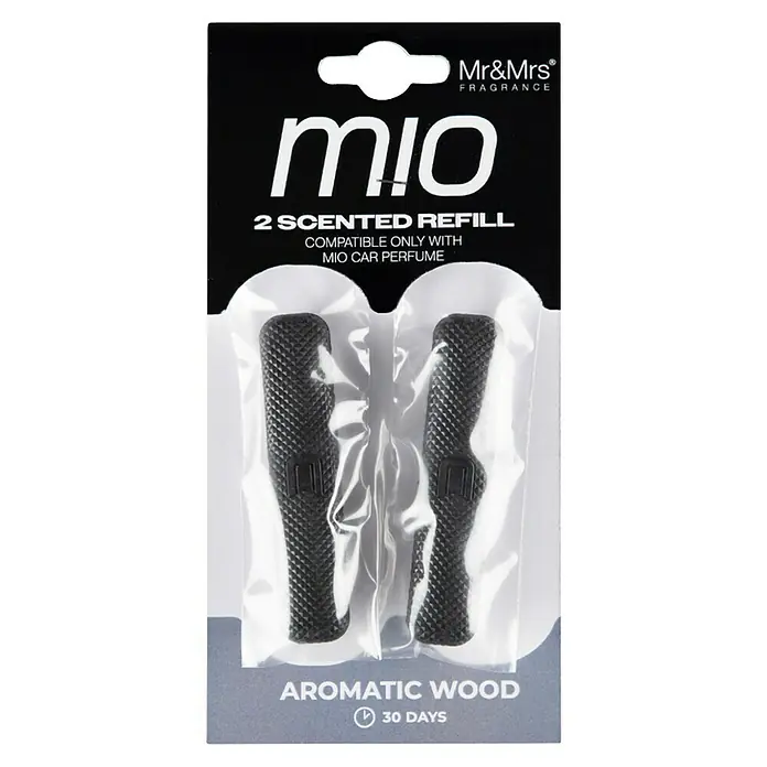 Mr & Mrs Fragrance Ambientador de coche recarga Mio - Aromatic Wood, 45 días, 2 ud. - Recambio Mr&Mrs Mio "Aromatic Wood": 2 recambios perfumados para mantener tu coche con un aroma fresco hasta 30 días.