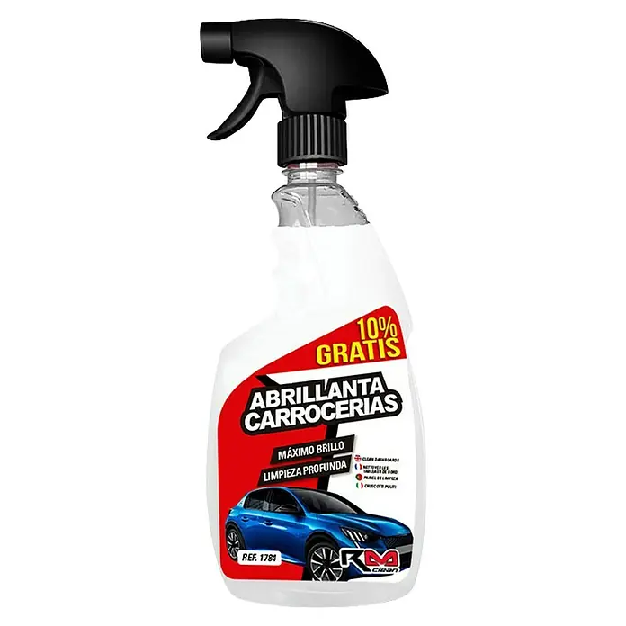 Rolmovil Clean Limpiador abrillantador - 500 ml - Botella de spray de pulimento para coches "Abrillanta Carrocerias" para máximo brillo y limpieza profunda con 10% extra gratis.