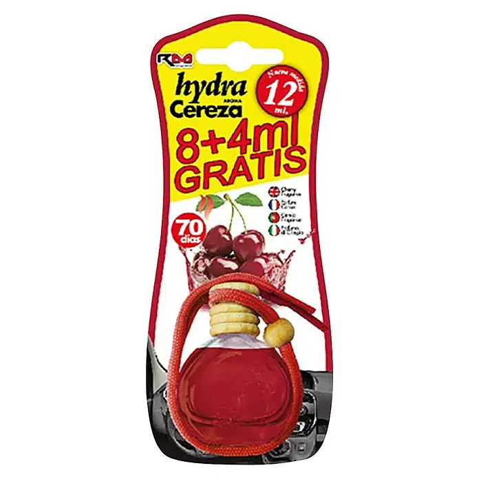 Rolmovil Ambientador de coche Hydra - Cereza, Rojo, 70 días - Ambientador "Hydra Cereza" con aroma a cereza, que contiene 12 ml (8+4 ml gratis), con una duración de 70 días.
