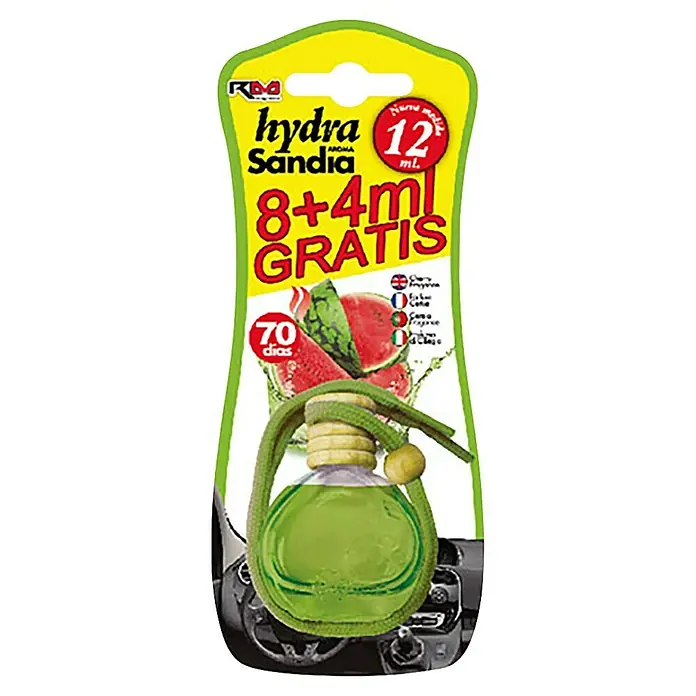 Rolmovil Ambientador de coche Hydra - Sandía, Verde, 70 días - Ambientador para coche Hydra Sandía con aroma a sandía, con 12 ml de contenido (8 ml + 4 ml gratis), para hasta 70 días de aire fresco.
