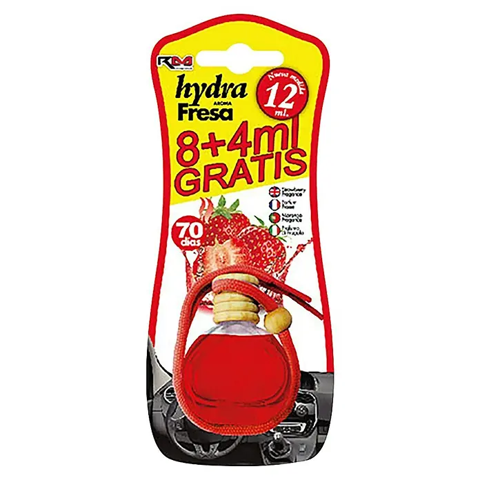 Rolmovil Ambientador de coche Hydra - Fresa, Rojo, 70 días - Ambientador para coche "Hydra Fresa" con aroma a fresa. Disfruta de 8+4ml gratis para una fragancia duradera y ambiente agradable.
