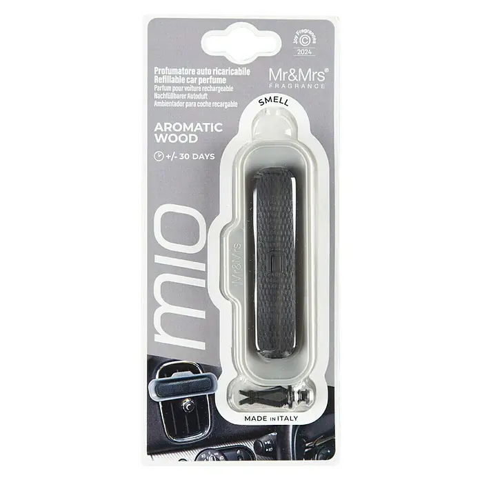 Mr & Mrs Fragrance Ambientador de coche Mío - Aromatic Wood, Gris, 45 días - Ambientador para coche recargable "Aromatic Wood" de Mr&Mrs Fragrance con fragancia de unos 30 días.