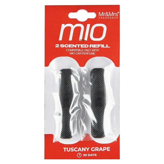 Mr & Mrs Fragrance Ambientador de coche recarga Mio - Tuscany Grape, 45 días, 2 ud. - Paquete de recambios de fragancia Mr&Mrs Mio con aroma a uva de la Toscana, para una duración de uso de 30 días.