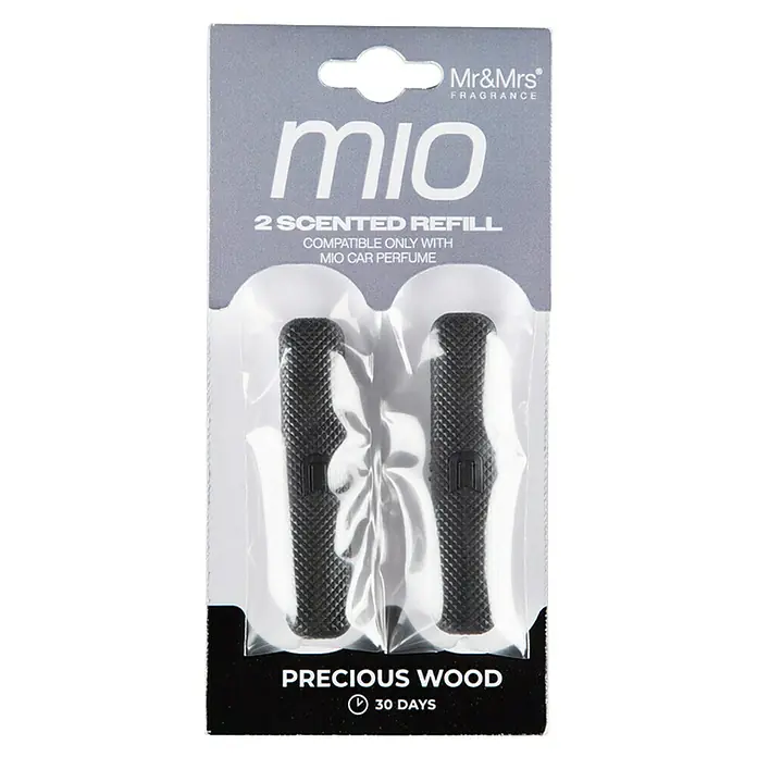 Mr & Mrs Fragrance Ambientador de coche recarga Mio - Wood, 45 días, 2 ud. - Recambio de fragancia Mr&Mrs Mio "Precious Wood" para 30 días de aroma, compatible solo con perfume para coche Mio.
