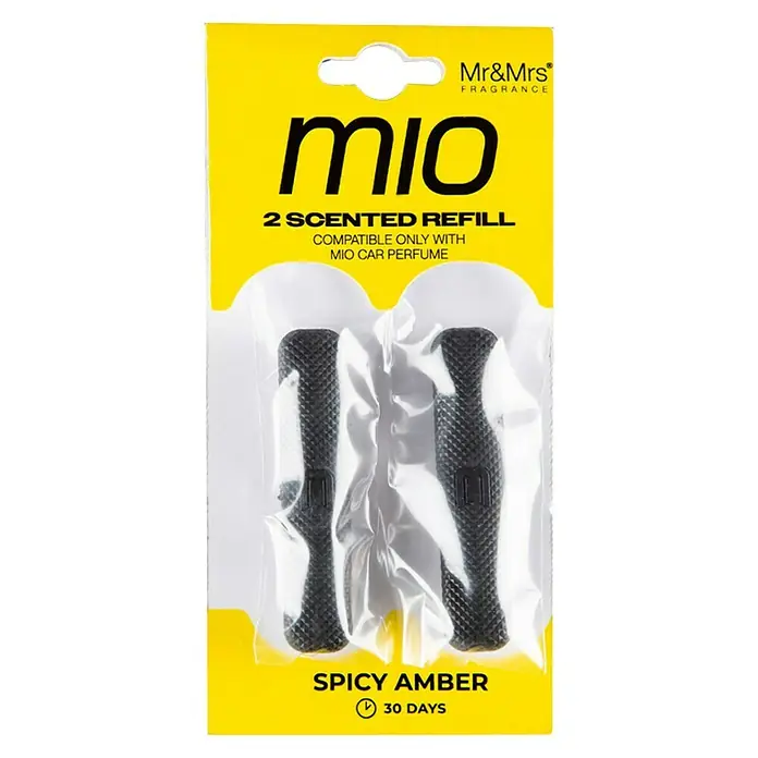 Mr & Mrs Fragrance Ambientador de coche recarga Mio - Spicy Amber, 45 días, 2 ud. - Paquete de recambios de fragancia Mr&Mrs Mio con aroma de ámbar especiado para un ambientador de coche duradero.