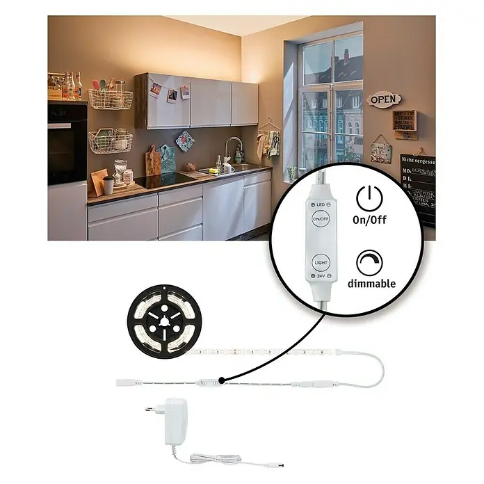 Paulmann LED-Band Power Strip - Länge: 1,5 m, Lichtfarbe: Warmweiß, 17 W, 1.650 lm, 24 V - LED-Streifen mit Dimmfunktion und Netzteil für eine stimmungsvolle Beleuchtung in Ihrem Zuhause. Ideal für Küche oder Wohnbereich.