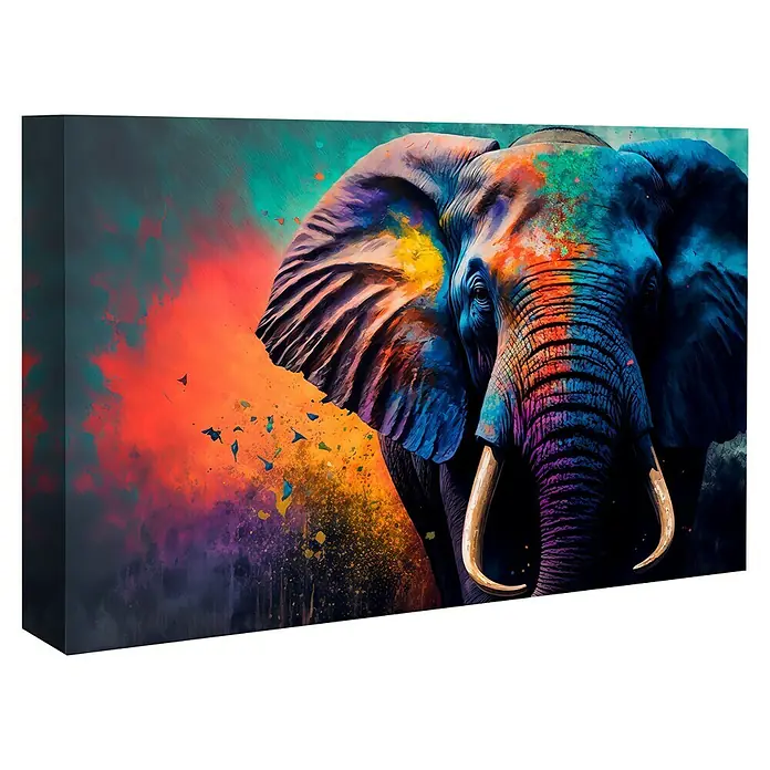 Cuadro Elefante - Elefante, An x Al: 140 x 100 cm, 1 pzs. - Impresión artística de elefante colorido sobre lienzo. La obra de arte vibrante hace una declaración y agrega un toque de color a cualquier habitación.