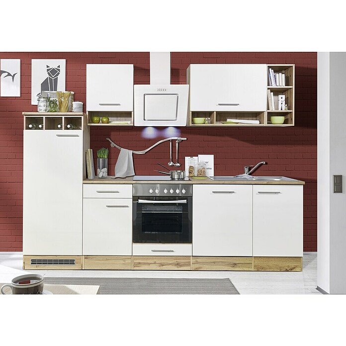 Respekta Küchenzeile BEKB280EWC (Breite: 280 cm, Mit Elektrogeräten, Weiß)