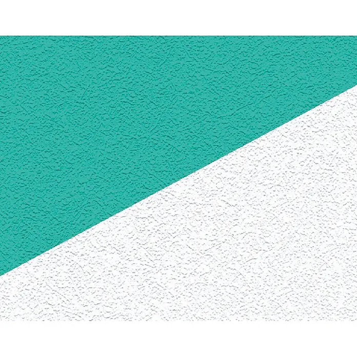 Atlantis Design Vliestapete Reibeputz - Weiß, Uni, 10,05 x 0,53 m - Zweifarbiger Hintergrund mit einer strukturierten Oberfläche in Türkis und Weiß, getrennt durch eine diagonale Linie.