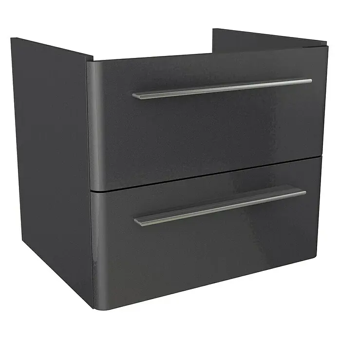 Badmöbel-Set MO60G1 - Gesamtbreite Badmöbel: 60 cm, Grafit, Hochglänzend, 3 -tlg. - Moderner Waschtischunterschrank in Anthrazit mit zwei Schubladen und minimalistischen Griffen für ein stilvolles Badezimmer.