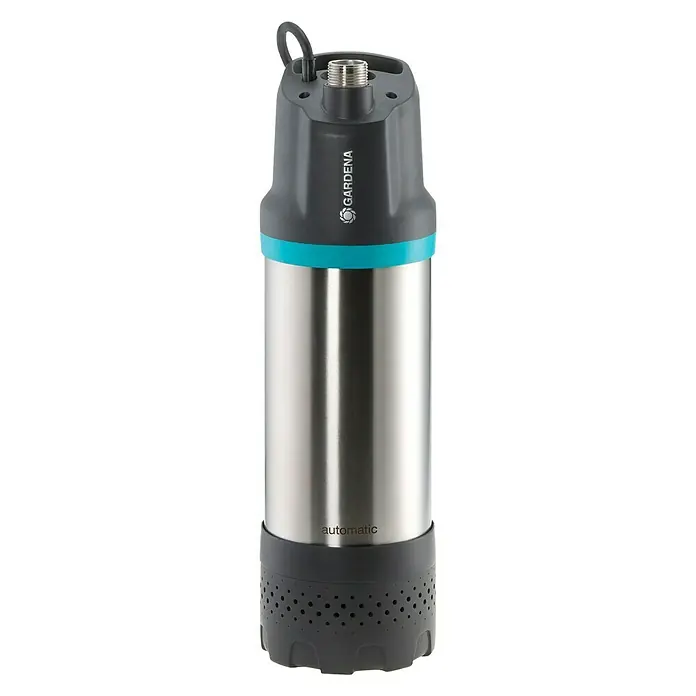 Gardena Drucktauchpumpe 6100/5 inox automatic - 1.100 W, Max. Fördermenge: 6.100 l/h - Abgebildete GARDENA Tauchdruckpumpe Automatic mit Edelstahlgehäuse, ideal zur automatischen Entwässerung und Bewässerung von Teichen und Brunnen.