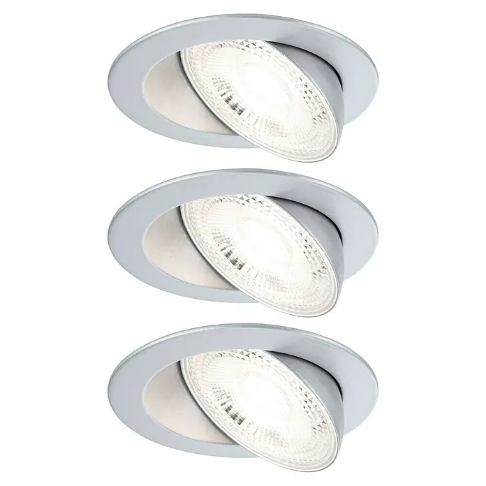 Paulmann LED-Einbauspot - Warmweiß, Durchmesser: 10,5 cm, Chrom matt, 3 Stk. - Drei versenkte LED-Strahler in Silber, die Licht nach unten abstrahlen, ideal für moderne Innenräume. Elegante und energieeffiziente Beleuchtungslösung.