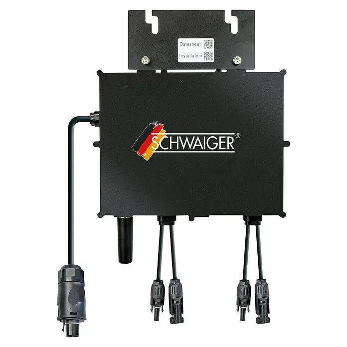 Schwaiger Wechselrichter - 800 W - Nahaufnahme des Schwager Solar Wechselrichter, ein Gerät für Solarstromanlagen, das durch sein Design und Funktionalität besticht.