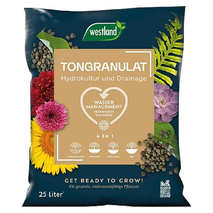 Westland Pflanzgranulat - 25 l, Braun - Abbildung einer 25-Liter-Packung Westland Tongranulat, einem Hydrokultur- und Drainagematerial für gesundes Pflanzenwachstum.