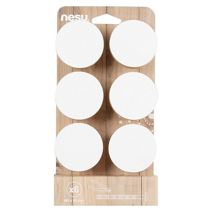 Nesu Pomo para muebles Círculo blanco 6 uds. (Ø x Al: 80 x 27 mm, Madera)