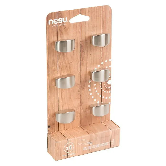 Nesu Tirador para muebles 29316 6 uds - L x An x Al: 3 x 1,2 x 1,9 cm, Acero - Paquete de seis modernos pomos para muebles nesu. en color plateado, perfectos para una mejora de estilo en sus muebles.