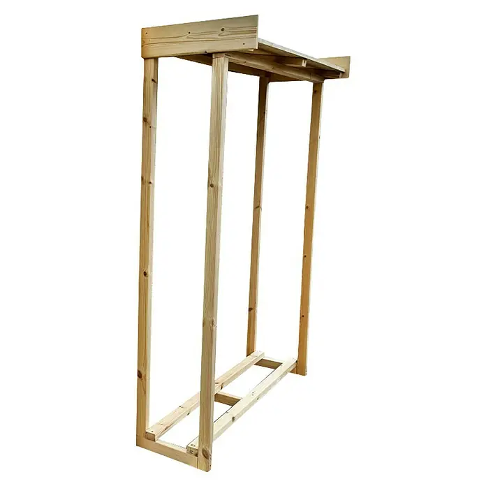 Gerätehaus-Anbau - Außenbreite inkl. Dachüberstand: 243 cm, Außentiefe inkl. Dachüberstand: 170 cm, Holz, Natur - Dieser Artikel zeigt ein robustes Holzregal, ideal für die Lagerung von Brennholz oder anderen Gütern. Die Konstruktion ist stabil und langlebig.