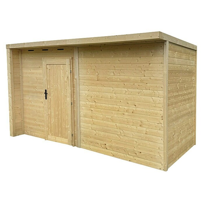 Gerätehaus-Anbau (Außenbreite inkl. Dachüberstand: 374 cm, Außentiefe inkl. Dachüberstand: 170 cm, Holz, Natur) | BAUHAUS