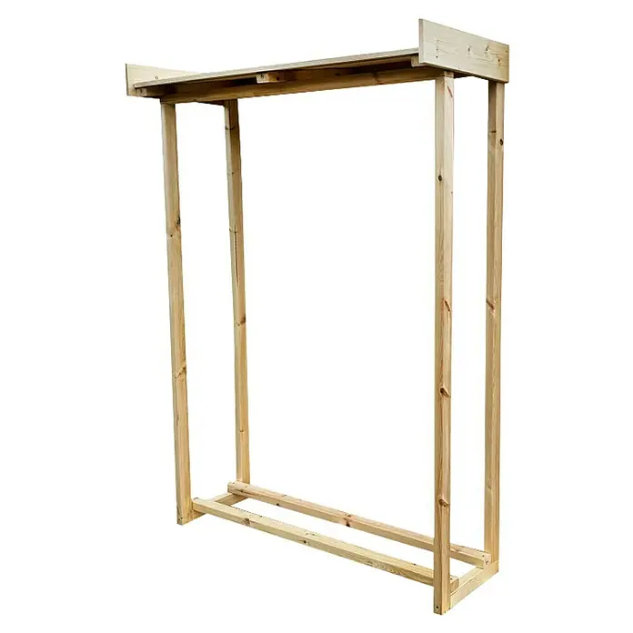 Gerätehaus-Anbau - Außenbreite inkl. Dachüberstand: 243 cm, Außentiefe inkl. Dachüberstand: 170 cm, Holz, Natur - Holzregal für die Lagerung von Brennholz im Freien.