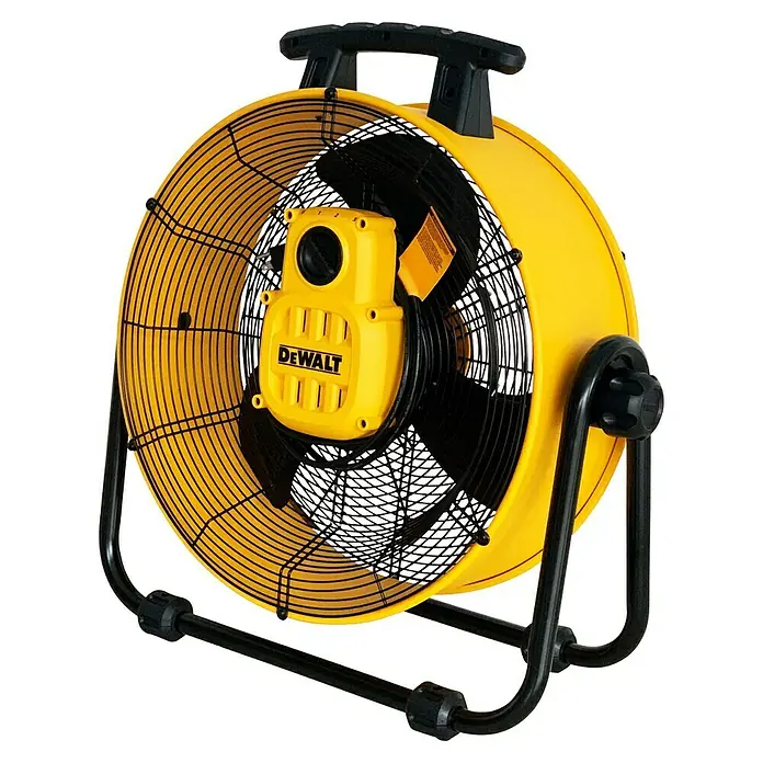 DeWalt Bodenventilator DXF2067 - 110 W, Max. Luftleistung: 102,2 m³/h - Gelber DeWalt-Ventilator mit robustem Metallrahmen. Ideal für Baustellen und Werkstätten.