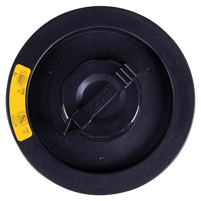 DeWalt Patronenfilter DXVC6910 - 1 Stk. - Schwarzer Kanisterdeckel mit gelbem Aufkleber und Bedienungsanleitung für ein Clean Connect-System.