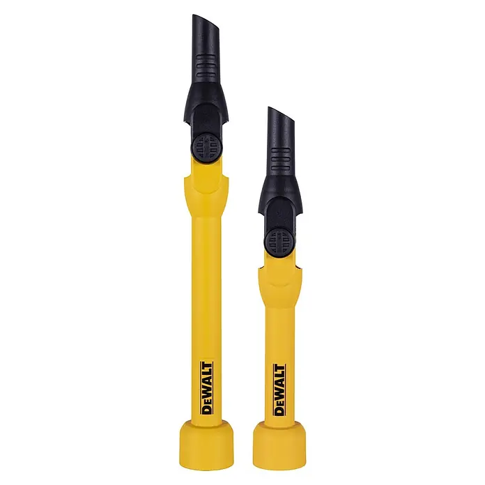 DeWalt Sauger-Verlängerungsrohr DXVA00-1200E - 2 -tlg. - Ein Set von zwei gelben DeWALT Staubabsaugungs-Werkzeugen in verschiedenen Größen, ideal für staubfreies Arbeiten.