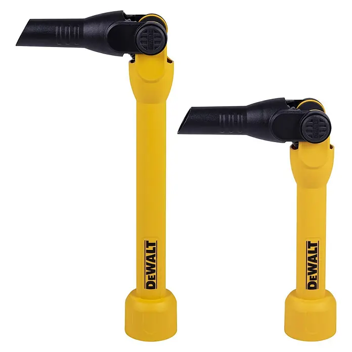 DeWalt Sauger-Verlängerungsrohr DXVA00-1200E - 2 -tlg. - Zwei gelbe DEWALT-Staubabsaugstutzen, einer größer als der andere, beide mit schwarzem, verstellbarem Saugkopf zur Werkzeugstaub-Entfernung.