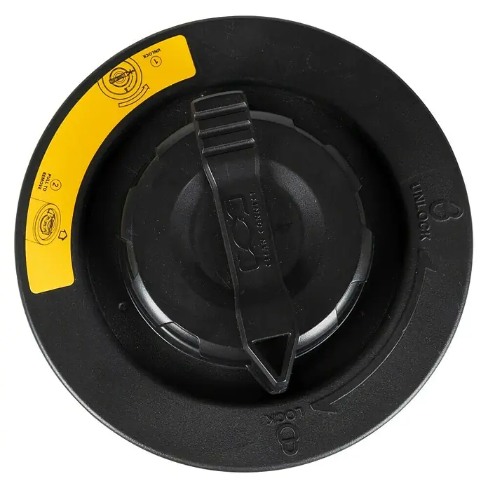 DeWalt Patronenfilter DXVC4001 - Passend für: Dewalt DXV15T, DXV20P, DXV20PTA und DXV30SAPTA, 1 Stk. - Schwarzer Reinigungsanschlussdeckel mit gelbem Etikett und Anweisungen zum Entriegeln, Abziehen und Verriegeln.