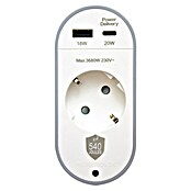 Metronic Base de enchufe múltiple con USB (USB A y USB C, Blanco/Gris, Longitud del cable: 1,5 m, Sin interruptor) | BAUHAUS
