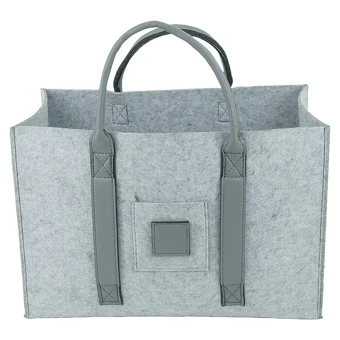 Valo Filzkorb Niva - 50 x 34 x 27 cm, Hellgrau - Graue Filztasche mit zwei grauen Griffen und einer aufgesetzten Tasche. Die Tasche ist ideal für den täglichen Gebrauch.