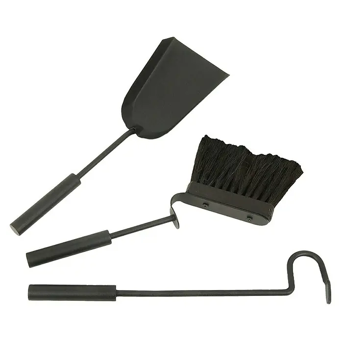 Valo Kaminbesteck Rim - Stahl, Schwarz, 34,5 cm - Ofenbesteck-Set mit Schaufel, Besen und Schürhaken für die Reinigung des Kamins und die Handhabung von Brennholz. Das Set ist aus robustem Material gefertigt.