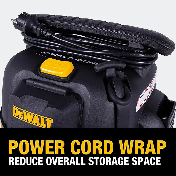 DeWalt Elektro-Nass- & Trockensauger DXV20PTA-QT - 750 W, Behältervolumen: 20 l, Filterreinigung: Vollautomatisch - DeWalt Staubsauger mit Kabelaufwicklung für geringeren Stauraumbedarf.