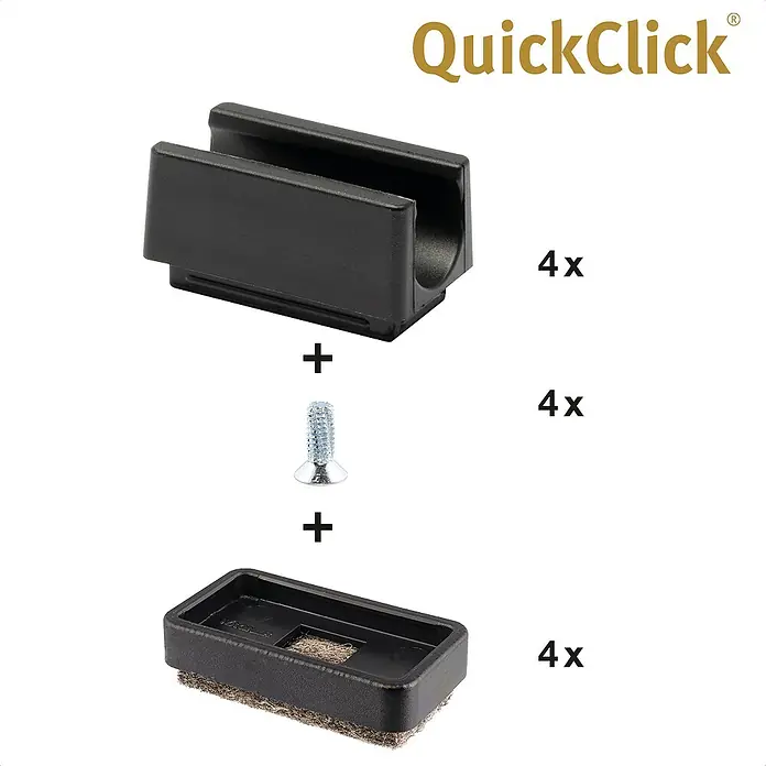 Wagner System Möbelgleiter-Set - L x B x H: 32 x 18 x 13 mm, Lochdurchmesser: 12 mm, Rechteck, 4 Stk. - QuickClick Gleiter-Set mit schwarzem Möbelgleiter, Schraube und Filzeinsatz, 4-teilig. Perfekt für Möbel.